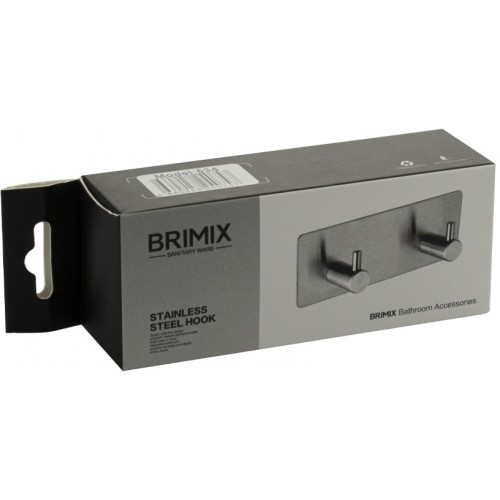 Крючок двойной BRIMIX ART534 нержавеющая сталь , на самоклеющейся основе