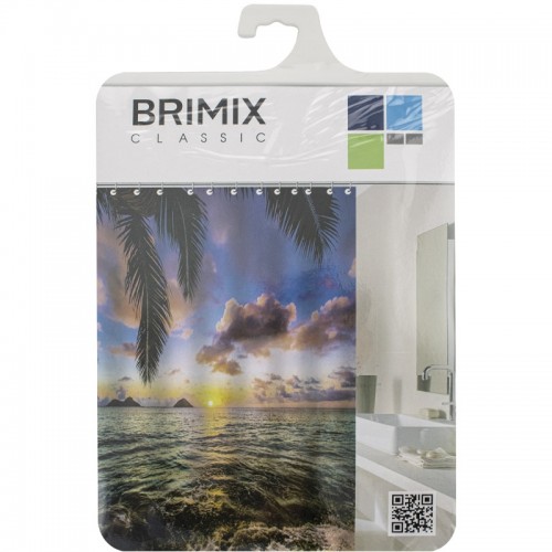 Шторка для ванной комнаты, фотопечать, МОРСКОЙ ЗАКАТ BRIMIX ART02-23 Полиэстер